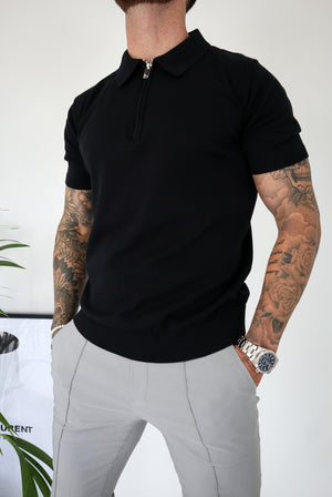 Capo Egyptian Cotton SS Zip Polo Shirt - Black