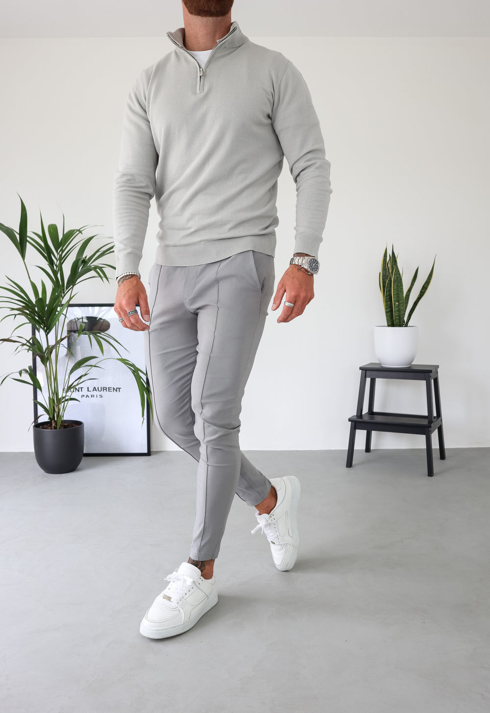 Capo Egyptian Cotton 1/4 Zip Top - Grey