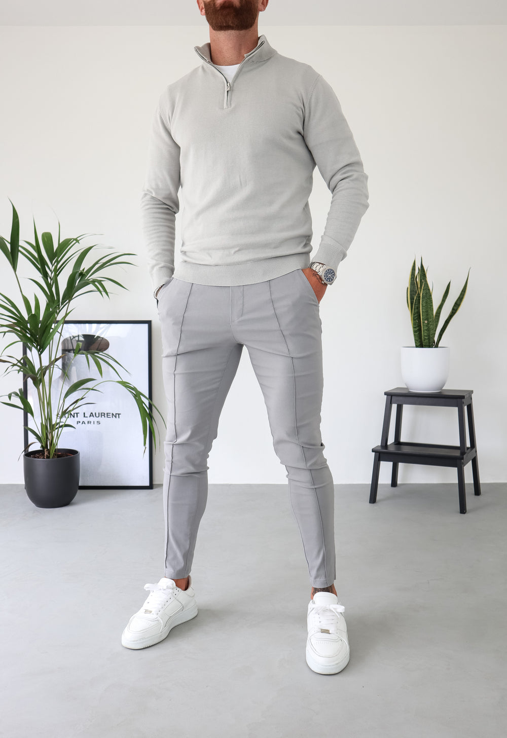 Capo Egyptian Cotton 1/4 Zip Top - Stone