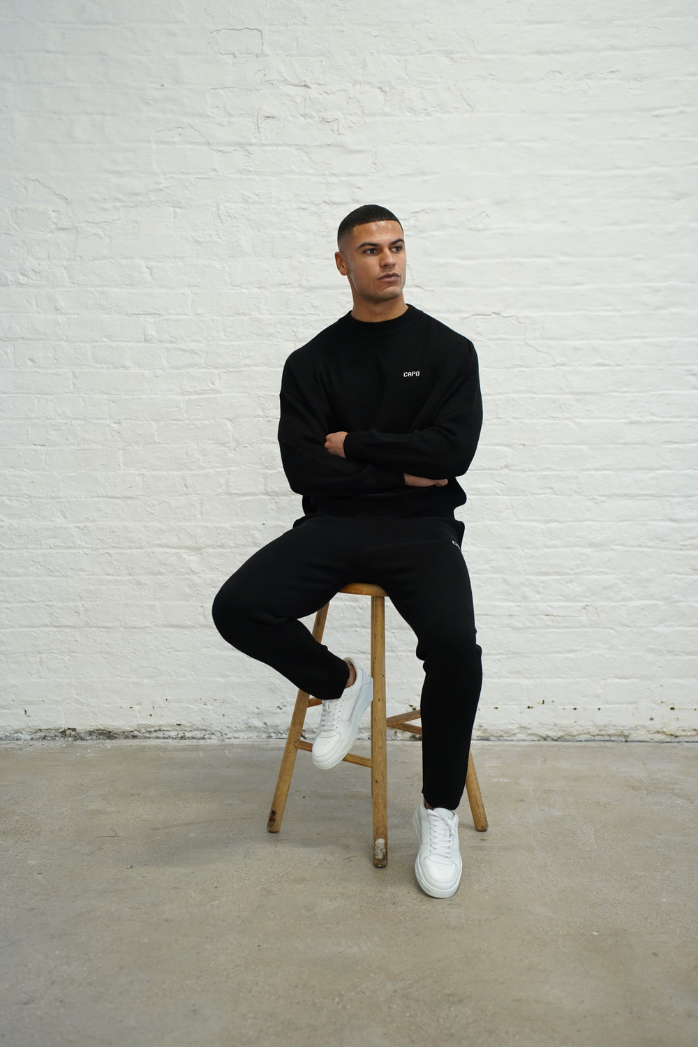 Capo Knitted Crew Sweater - Black