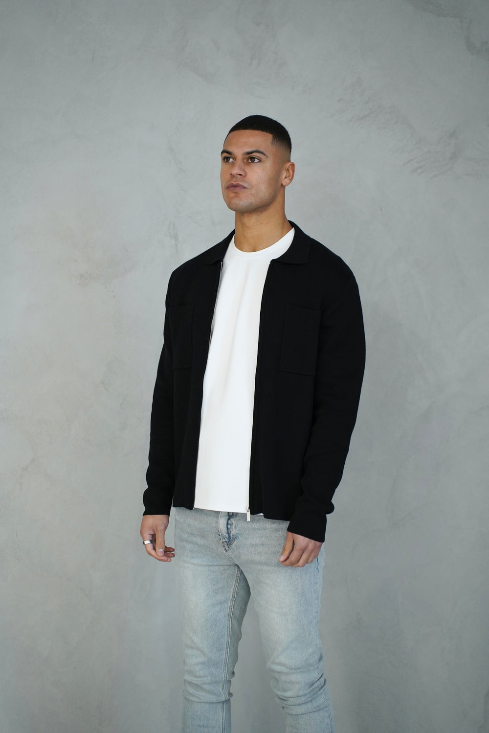 Capo Full Zip Double Pocket Cardigan - Black