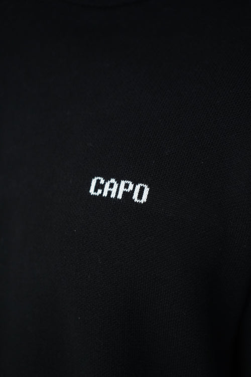 Capo Knitted Branded Hoodie - Black