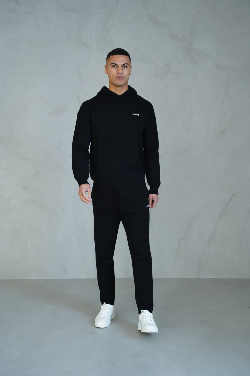 Capo Knitted Branded Hoodie - Black