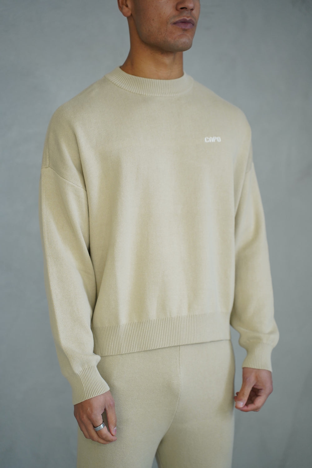 Capo Knitted Crew Sweater - Stone