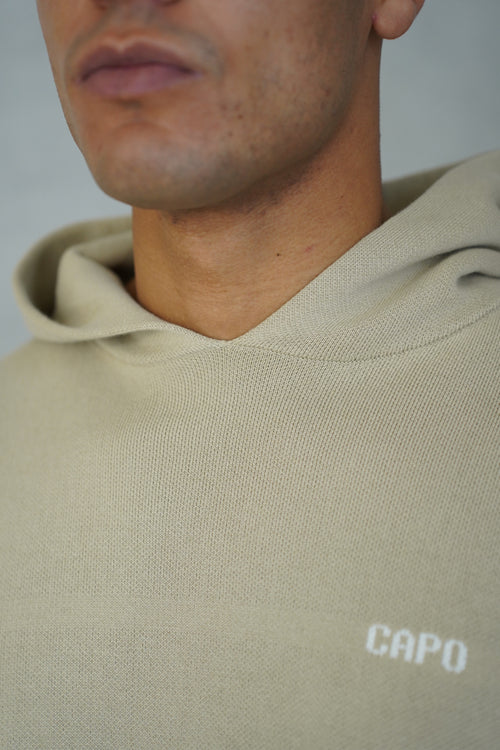 Capo Knitted Branded Hoodie - Stone