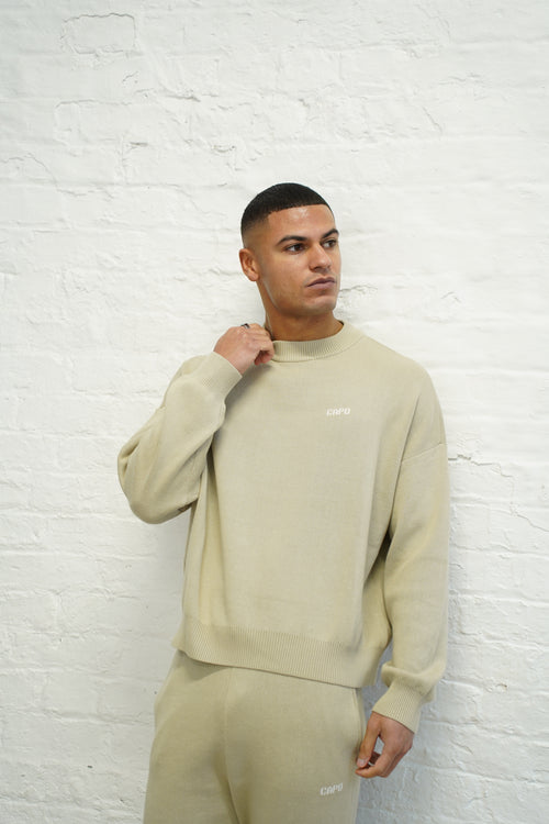 Capo Knitted Crew Sweater - Stone