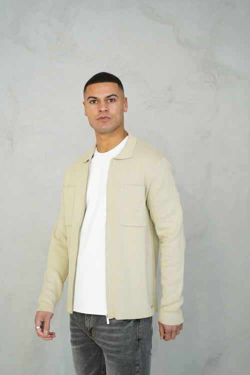 Capo Full Zip Double Pocket Cardigan - Stone