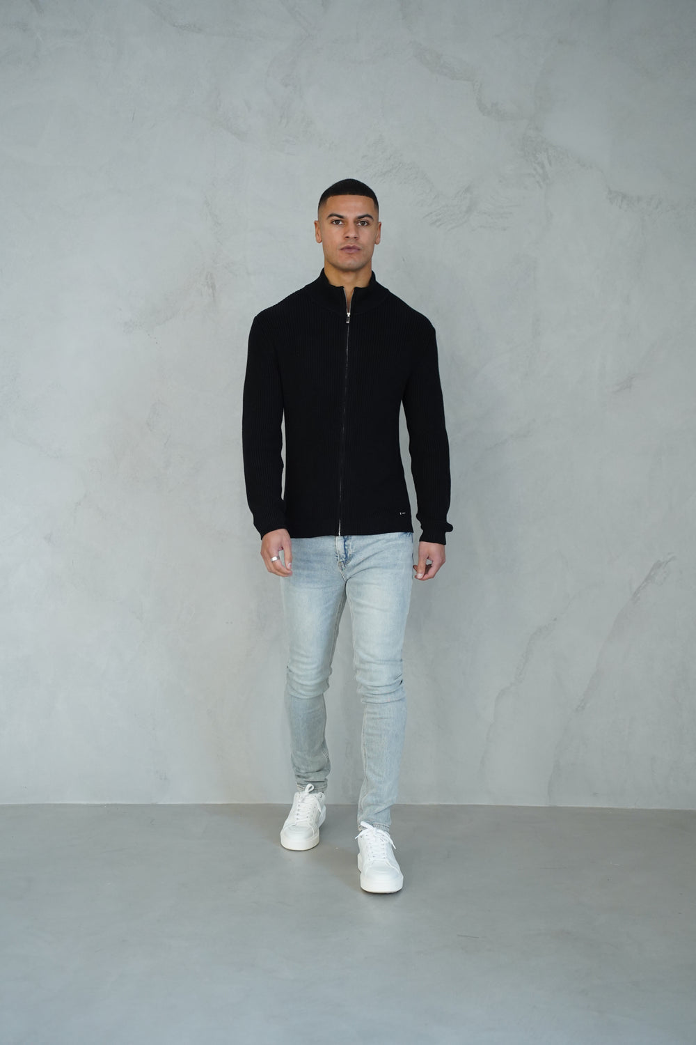 Capo Ribbed Full Zip Jumper - Black