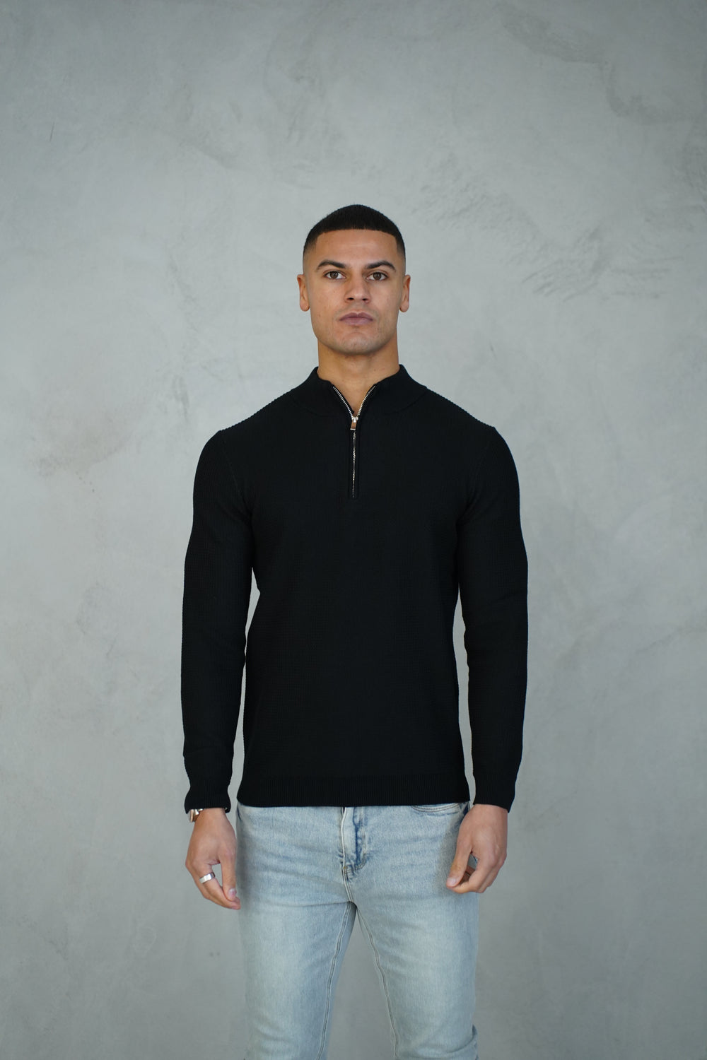 Capo TWIST Cotton 1/4 Zip Jumper - Black