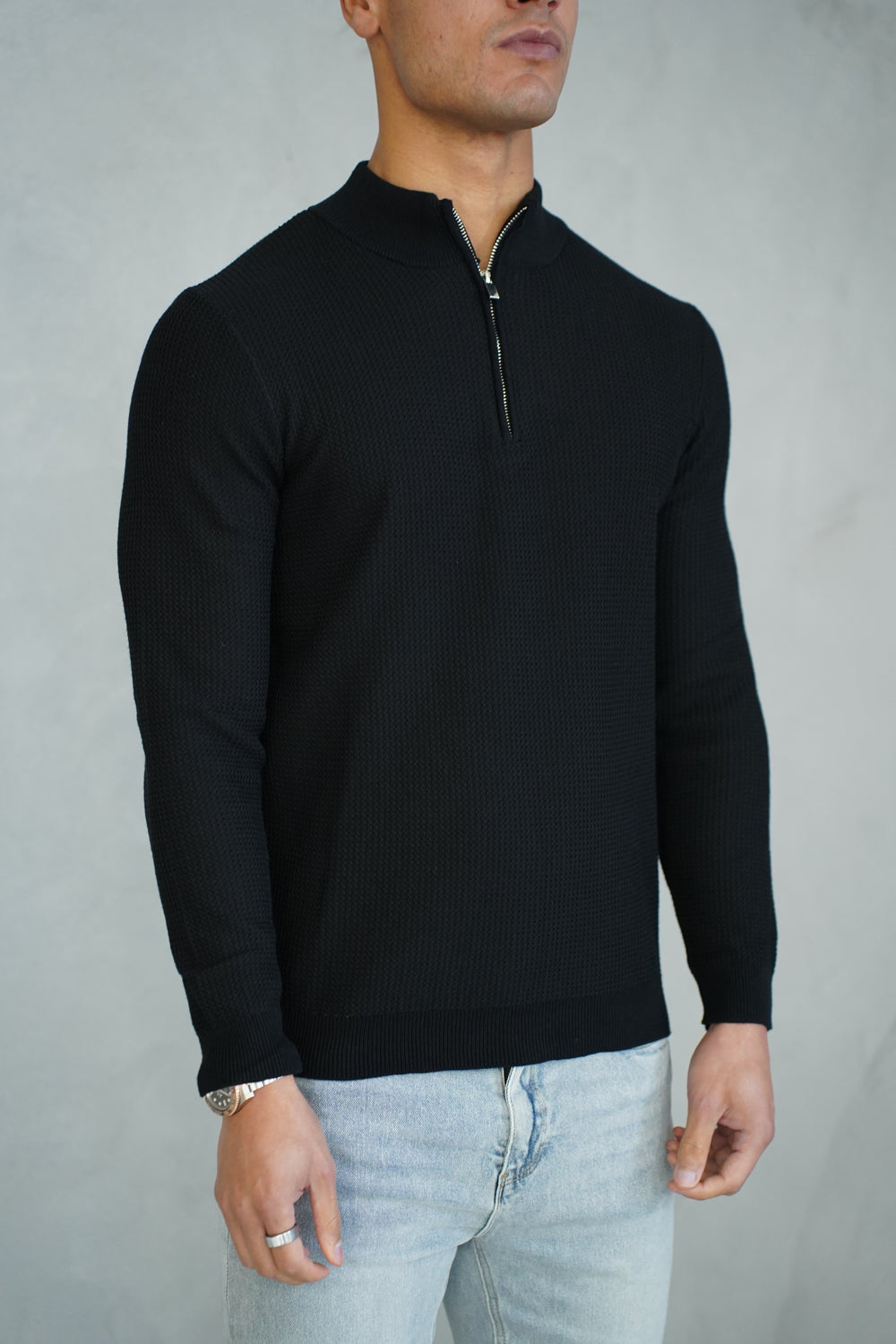 Capo TWIST Cotton 1/4 Zip Jumper - Black