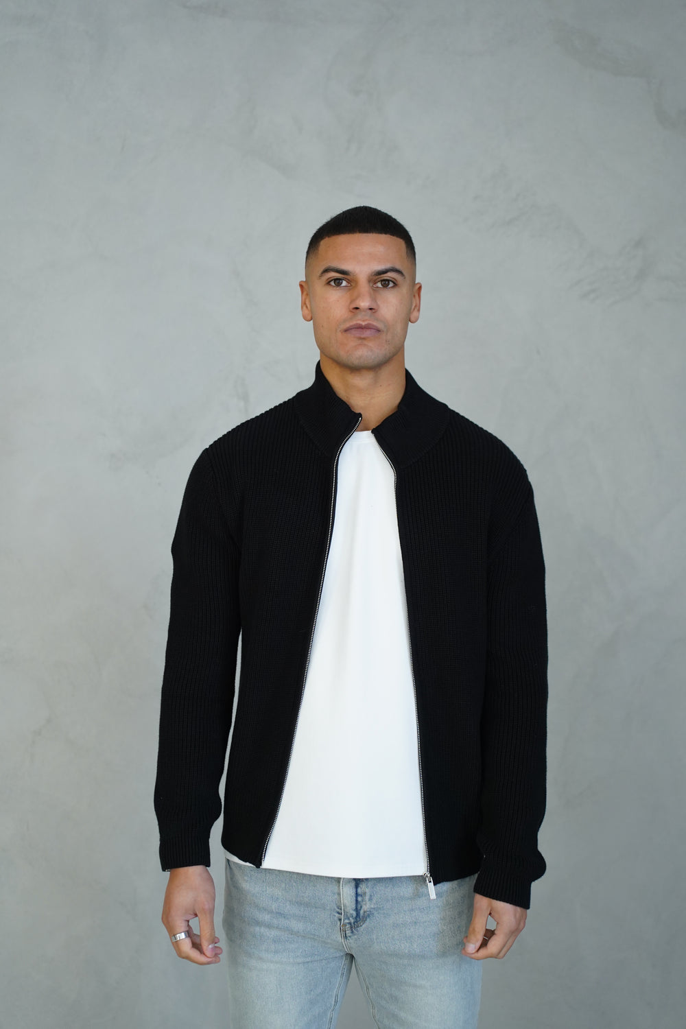 Capo Ribbed Full Zip Jumper - Black