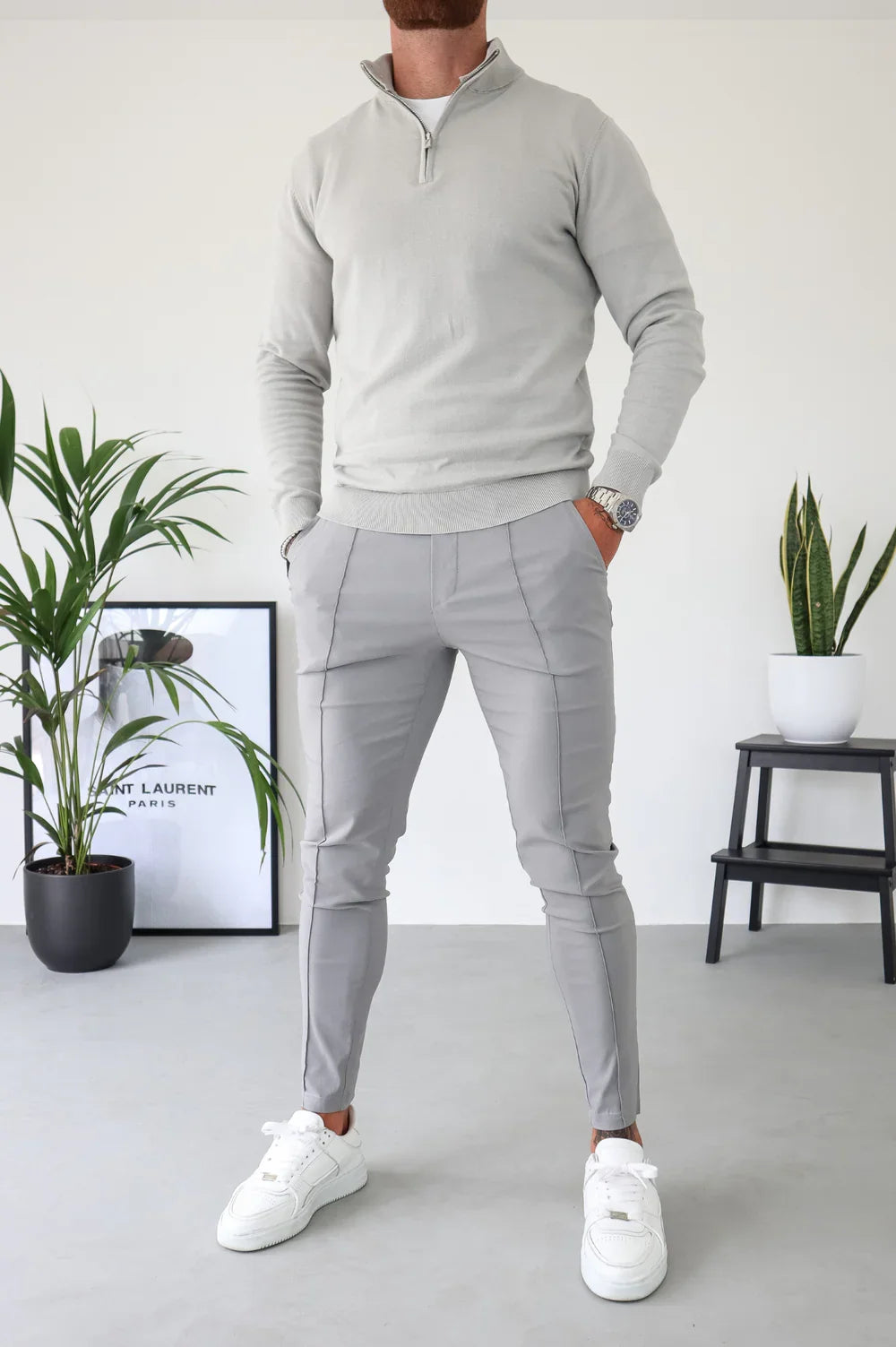 Capo 1/4 Zip Top & SMART Trouser Outfit Pack - Stone & Grey