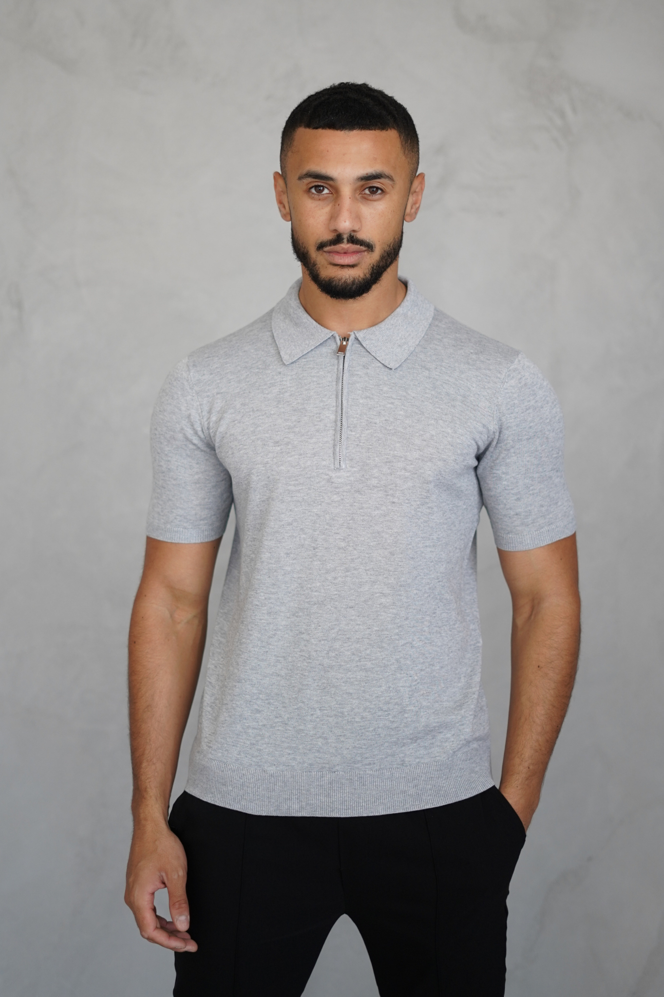 Capo Egyptian Cotton SS Zip Polo Shirt - Grey