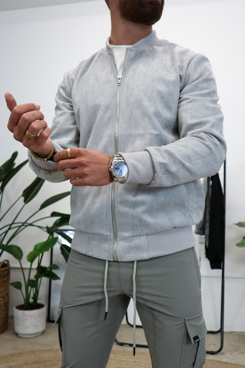 Grey bomber 2025 jacket outfit