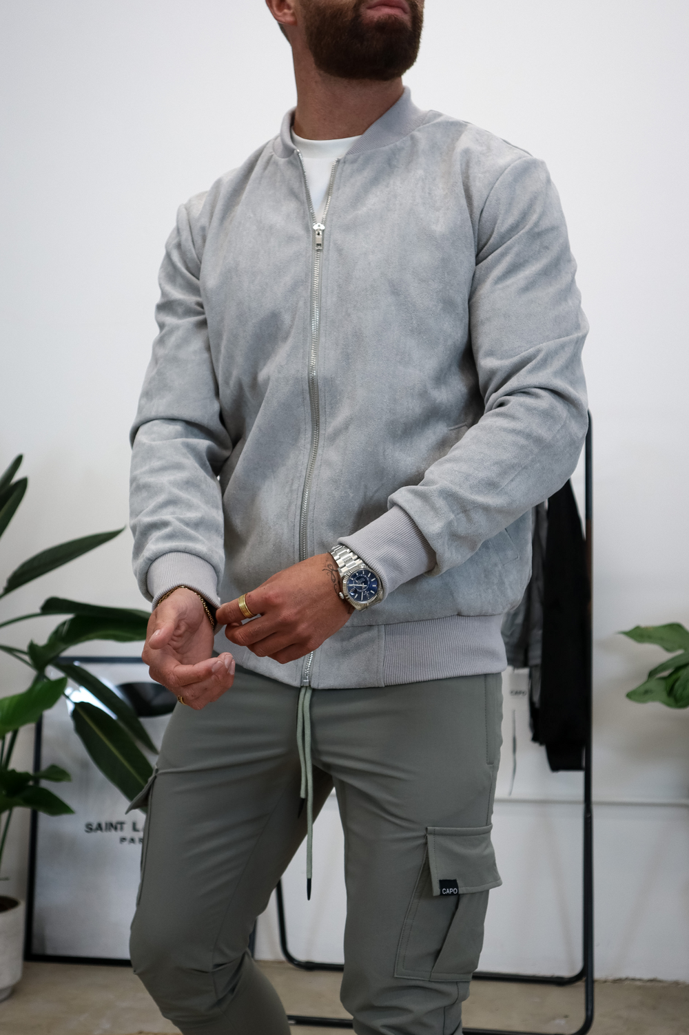 Mens grey bomber hot sale